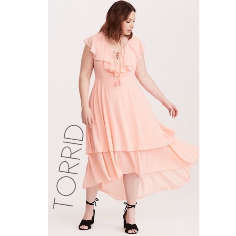 Torrid Insider Collection 
Sleeveless Ruffle High
Low Lace Up Dress Size 18.